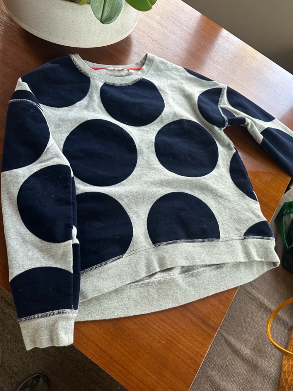 Polka Dot Crewneck Sweater - Navy and Light Gray